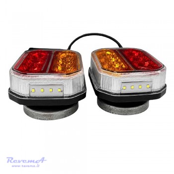 Priekabos galiniai LED žibintai su dinaminiu posūkiu 4 funkcijų su plastikiniu kištuku 12/24V 42 LED 7 kont. 7,5 m su magnetu (komplektas 2 vnt.)