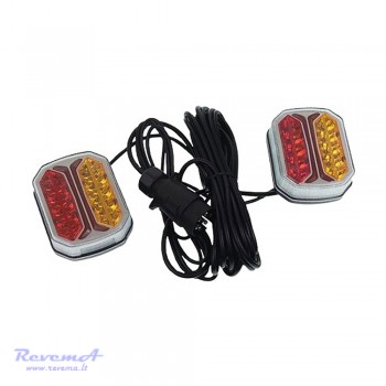 Priekabos galiniai LED žibintai su dinaminiu posūkiu 4 funkcijų su plastikiniu kištuku 12/24V 42 LED 7 kont. 7,5 m su magnetu (komplektas 2 vnt.)