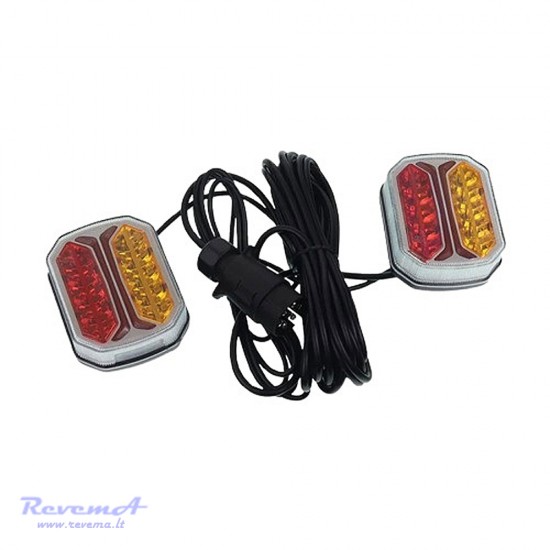Priekabos galiniai LED žibintai su dinaminiu posūkiu 4 funkcijų su plastikiniu kištuku 12/24V 42 LED 7 kont. 7,5 m su magnetu (komplektas 2 vnt.)