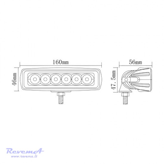 12/24V LED Darbo žibintas 18W 6 LED platus EMC