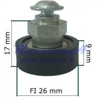 RR1 Slankiojančio stogo ritinėlis (ratukas) Ø26 x 9 – 17 mm