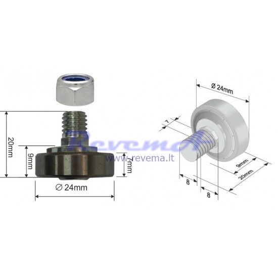 RR2 Slankiojančio stogo ritinėlis (ratukas) Ø24 x 7 – 20 mm
