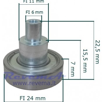 RR28-K Slankiojančio stogo ritinėlis (ratukas) su pirštu kniedijimui Ø24 x 7 – 22,5mm 