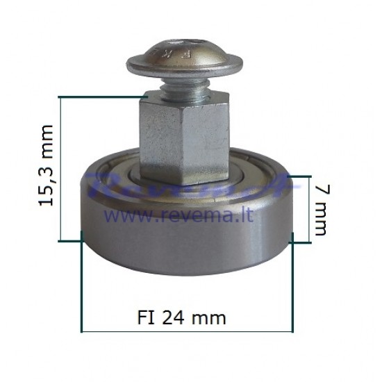 RR28 Slankiojančio stogo ritinėlis (ratukas) Ø24 x 7 - 15mm