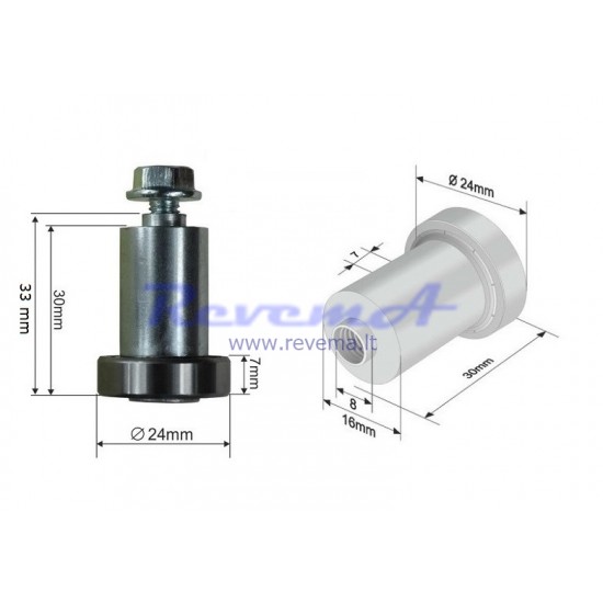 RR3 Slankiojančio stogo ritinėlis (ratukas) Ø24 x 7 – 30 mm