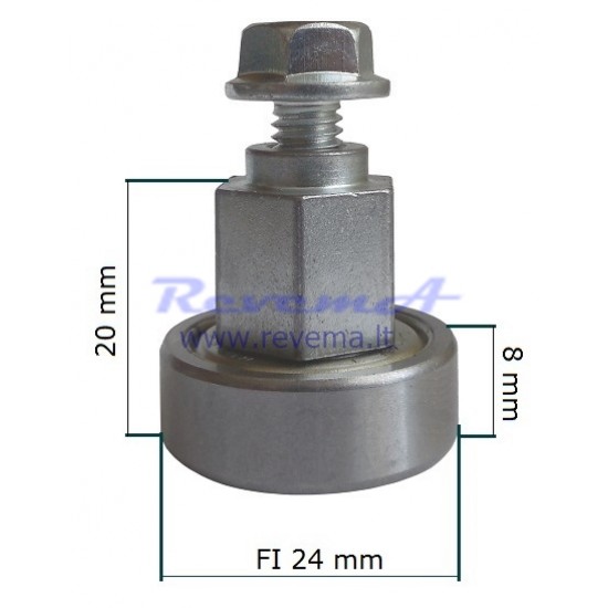 RR7 Slankiojančio stogo ritinėlis (ratukas) Ø24 x 8 – 20 mm
