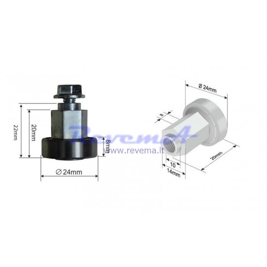 RR7 Slankiojančio stogo ritinėlis (ratukas) Ø24 x 8 – 20 mm
