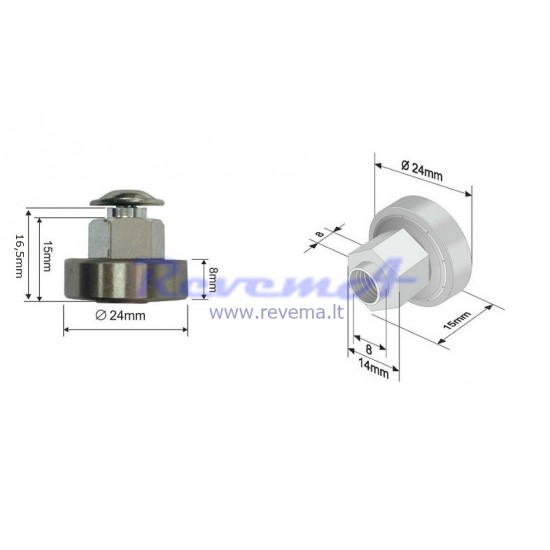 RR8 Slankiojančio stogo ritinėlis (ratukas) Ø24 x 8 - 15mm