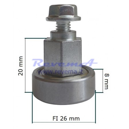 RR9 Slankiojančio stogo ritinėlis (ratukas) Ø26 x 8 -20 mm