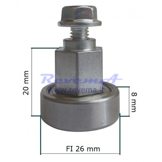 RR9 Slankiojančio stogo ritinėlis (ratukas) Ø26 x 8 -20 mm