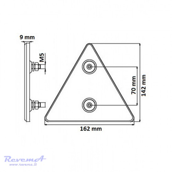 Atšvaitas trikampis prisukamas su varžtais raudonas 162 x 142 mm