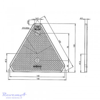 Atšvaitas trikampis prisukamas su skylutėmis raudonas 150 x 125 mm