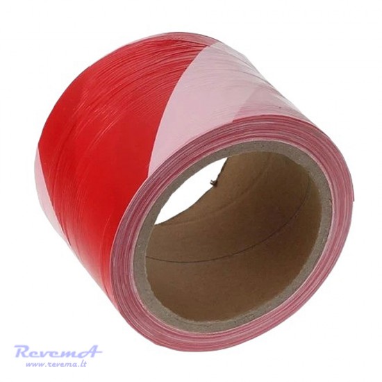 Įspėjamoji juosta raudona / balta 75mm x 100m