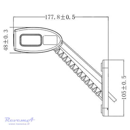 Gabaritinis Led žibintas (ragas) 12/24V 3 LED ilgas lenktas dešinės pusės
