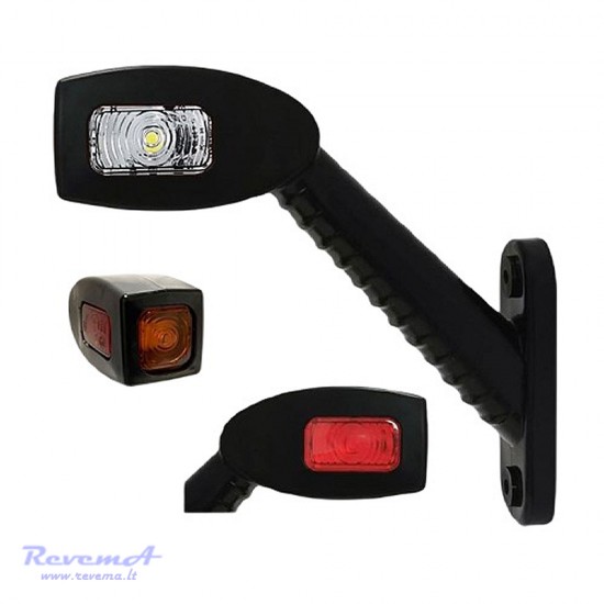 Gabaritinis Led žibintas (ragas) 12/24V 3 LED ilgas lenktas dešinės pusės