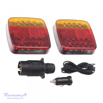 Priekabos galiniai LED žibintai belaidžiai pakraunami su plastikiniu kištuku 12/24V 7 kont. su magnetu (komplektas 2 vnt.)