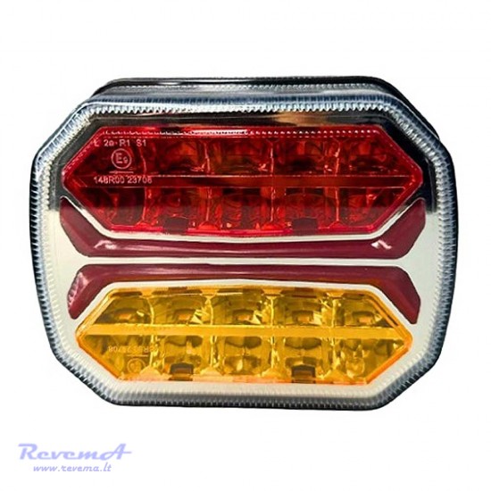 Galinis LED žibintas 4 funkcijų 12/24V 42 LED su dinaminiu posūkiu prisukamas su varžtais 117 x 93 x 39 mm kairė