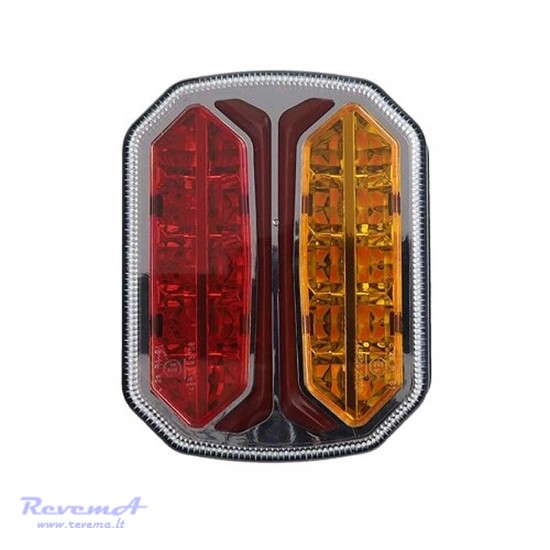 Galinis LED žibintas 4 funkcijų 12/24V 42 LED su dinaminiu posūkiu prisukamas su varžtais 117 x 93 x 39 mm kairė
