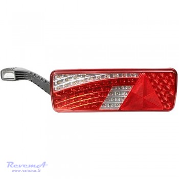 Galinis LED žibintas 6 funkcijų L1822 12/24V 69 + 6 LED su trikampiu atšvaitu ir ragu prisukamas su varžtais 420 x 150 x 68 mm kairė