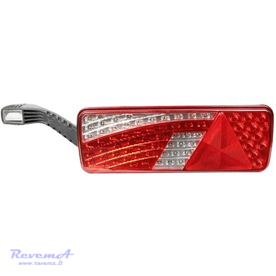 Galinis LED žibintas 6 funkcijų L1822 12/24V 69 + 6 LED su trikampiu atšvaitu ir ragu prisukamas su varžtais 420 x 150 x 68 mm kairė