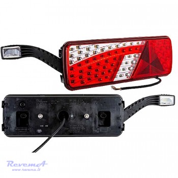 Galinis LED žibintas 6 funkcijų L1822 12/24V 69 + 6 LED su trikampiu atšvaitu ir ragu prisukamas su varžtais 420 x 150 x 68 mm kairė