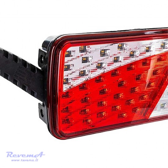 Galinis LED žibintas 6 funkcijų L1822 12/24V 69 + 6 LED su trikampiu atšvaitu ir ragu prisukamas su varžtais 420 x 150 x 68 mm kairė