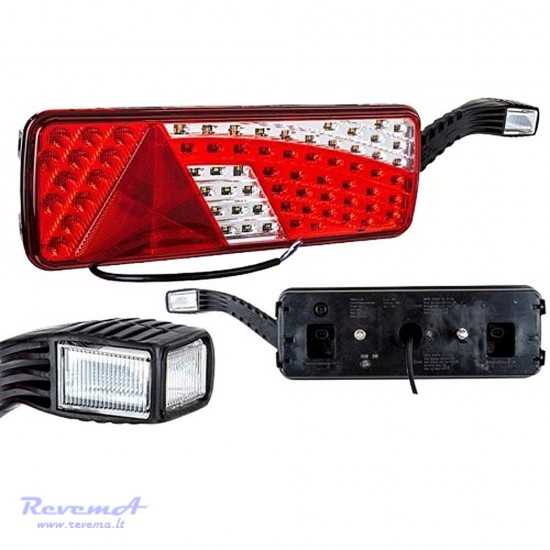 Galinis LED žibintas 6 funkcijų L1823 12/24V 69 + 6 LED su trikampiu atšvaitu ir ragu prisukamas su varžtais 420 x 150 x 68 mm dešinė