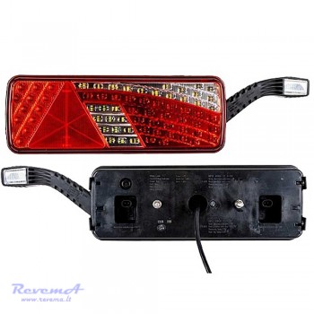 Galinis LED žibintas 6 funkcijų L1823 12/24V 69 + 6 LED su trikampiu atšvaitu ir ragu prisukamas su varžtais 420 x 150 x 68 mm dešinė