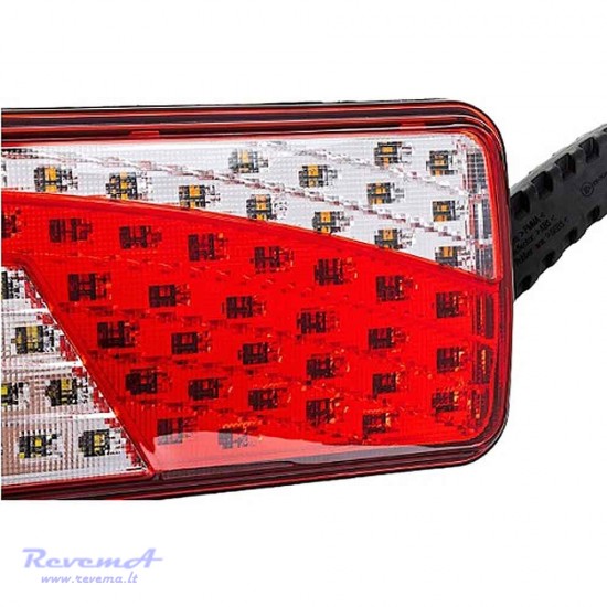Galinis LED žibintas 6 funkcijų L1823 12/24V 69 + 6 LED su trikampiu atšvaitu ir ragu prisukamas su varžtais 420 x 150 x 68 mm dešinė