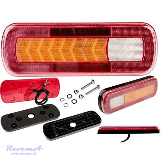 Galinis LED žibintas 5 funkcijų L1830 12/24V 64 LED su dinaminiu posūkiu prisukamas su varžtais 283 x 100 x 30 mm