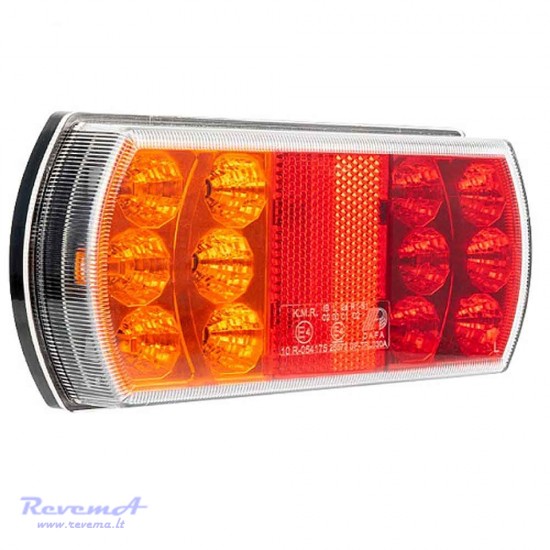 Galinis LED žibintas 4 funkcijų L1846 12/24V 15 LED prisukamas su varžtais 165 x 80 x 35 mm kairė