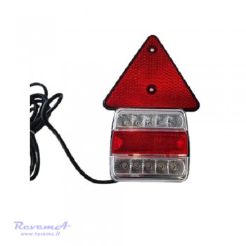Priekabos galiniai LED žibintai su trikampiais atšvaitais 4 funkcijų L1856 su plastikiniu kištuku 12V 7 kont. 7,5 m su magnetu 106 x 99 x 37 mm (komplektas 2 vnt.)