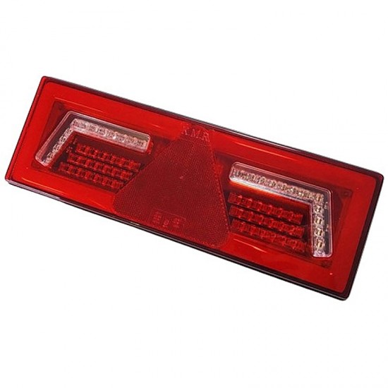 Galinis LED žibintas 5 funkcijų L1859 12/24V 96 LED su trikampiu atšvaitu prisukamas su varžtais 375 x 130 x 34 mm kairė