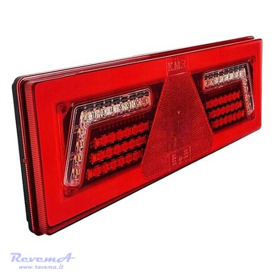 Galinis LED žibintas 5 funkcijų L1859 12/24V 96 LED su trikampiu atšvaitu prisukamas su varžtais 375 x 130 x 34 mm kairė