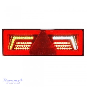 Galinis LED žibintas 5 funkcijų L1859 12/24V 96 LED su trikampiu atšvaitu prisukamas su varžtais 375 x 130 x 34 mm kairė
