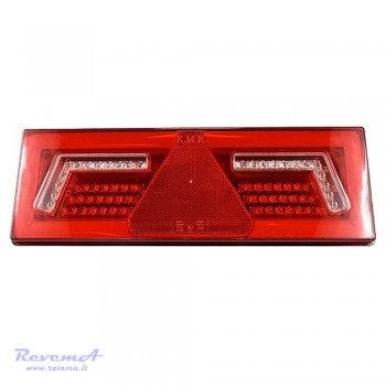 Galinis LED žibintas 5 funkcijų L1859 12/24V 96 LED su trikampiu atšvaitu prisukamas su varžtais 375 x 130 x 34 mm kairė
