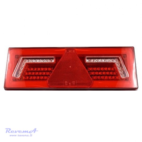Galinis LED žibintas 5 funkcijų L1859 12/24V 96 LED su trikampiu atšvaitu prisukamas su varžtais 375 x 130 x 34 mm kairė