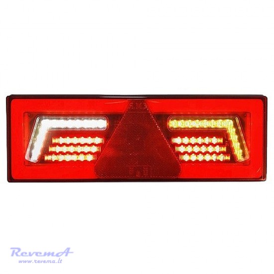 Galinis LED žibintas 5 funkcijų L1860 12/24V 96 LED su trikampiu atšvaitu prisukamas su varžtais 375 x 130 x 34 mm dešinė