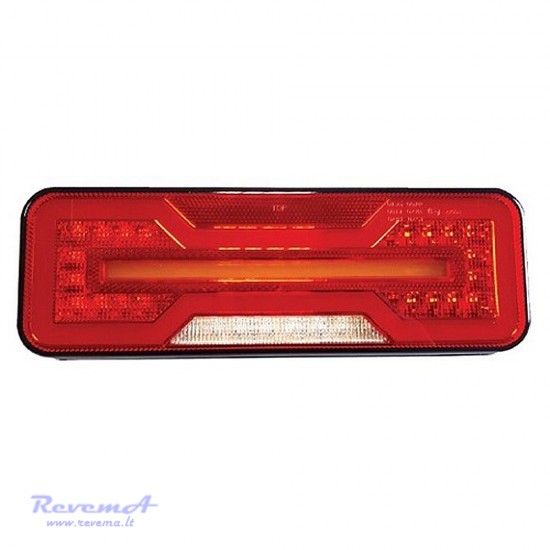 Galinis LED žibintas 5 funkcijų L1871 12/24V su dinaminiu posūkiu prisukamas su varžtais 284 x 100 x 37 mm kairė