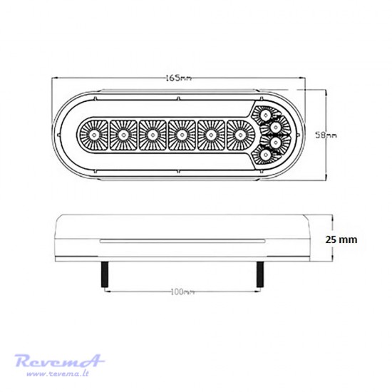 Galinis LED žibintas 4 funkcijų L1873 12/24V 31 LED su dinaminiu posūkiu prisukamas su varžtais 165 x 58 x 25 mm