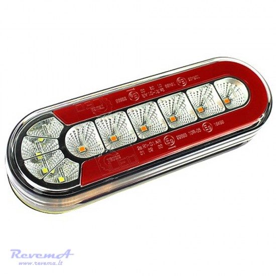 Galinis LED žibintas 4 funkcijų L1873 12/24V 31 LED su dinaminiu posūkiu prisukamas su varžtais 165 x 58 x 25 mm