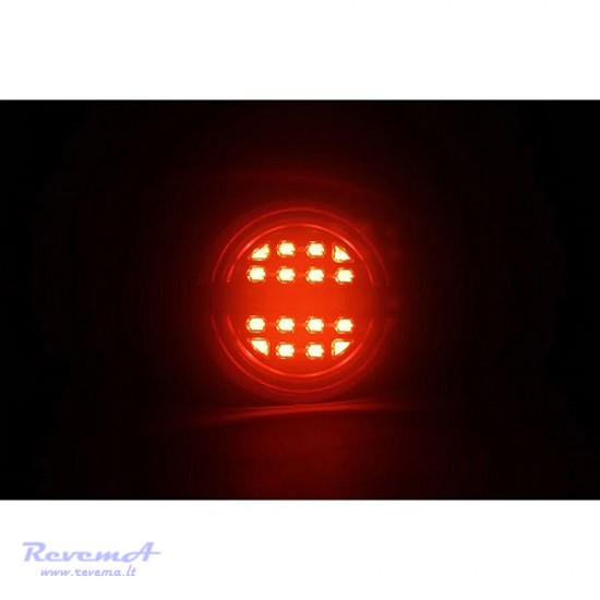 Galinis LED žibintas 3 funkcijų L1909 12/24V apvalus su dinaminiu posūkiu prisukamas su varžtais 139 x 139 x 29 mm