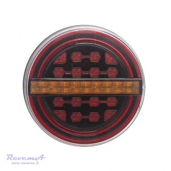 Galinis LED žibintas 3 funkcijų L1909 12/24V apvalus su dinaminiu posūkiu prisukamas su varžtais 139 x 139 x 29 mm