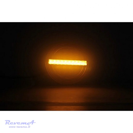 Galinis LED žibintas 3 funkcijų L1909 12/24V apvalus su dinaminiu posūkiu prisukamas su varžtais 139 x 139 x 29 mm