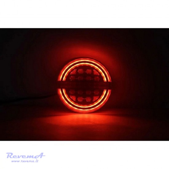 Galinis LED žibintas 3 funkcijų L1909 12/24V apvalus su dinaminiu posūkiu prisukamas su varžtais 139 x 139 x 29 mm