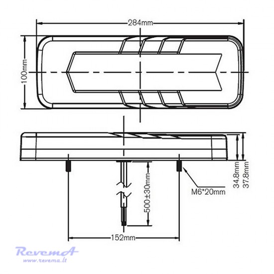Galinis LED žibintas 5 funkcijų L1913 12/24V su dinaminiu posūkiu prisukamas su varžtais 284 x 100 x 38 mm
