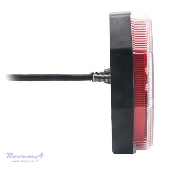 Galinis LED žibintas 5 funkcijų L1957 12/24V 74 LED su trikampiu atšvaitu prisukamas su varžtais 250 x 140 x 44 mm kairė