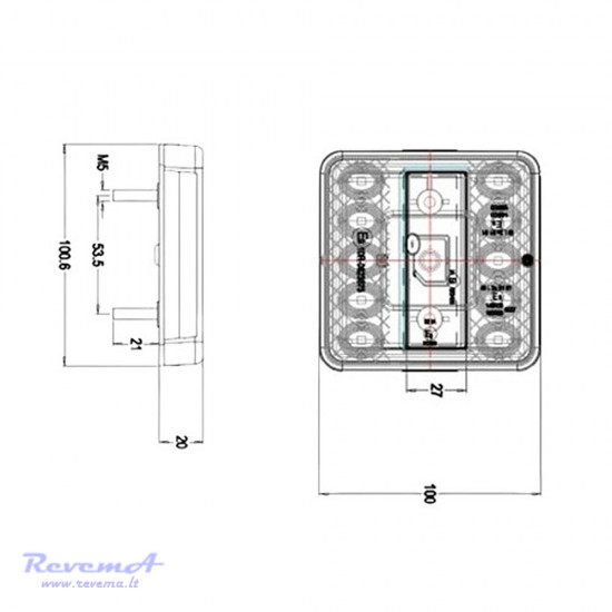 Galinis LED žibintas 4 funkcijų L1964 12/24V 14 LED prisukamas su varžtais 100 x 100 x 20 mm