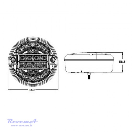 Galinis LED žibintas 3 funkcijų L2203 12/24V apvalus prisukamas su varžtais 140 x 140 x 58 mm